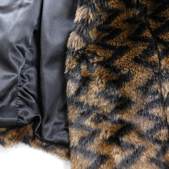 Size M  Faux Fur  Black Brown Chevon Hip Length Coat Size S Tribal Women's - Picture 5 of 8